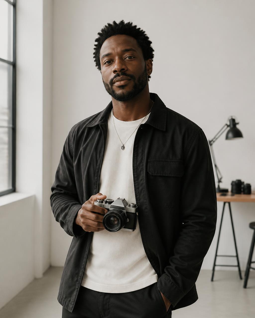 The photographer behind Tablo’s Vision holding a film camera