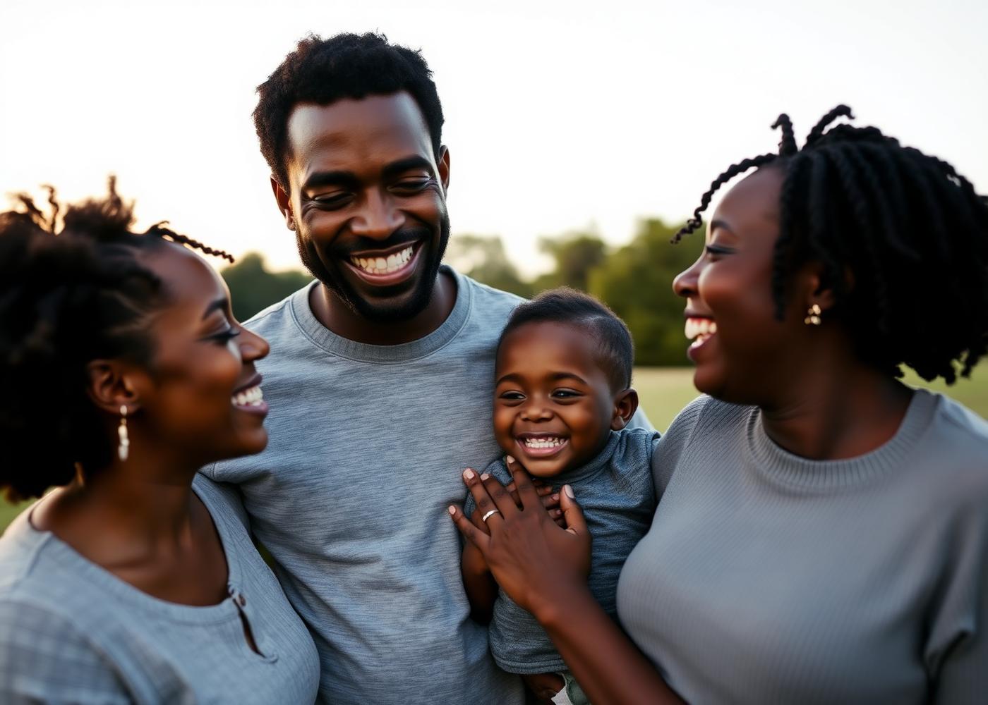 Family laughing together outdoors