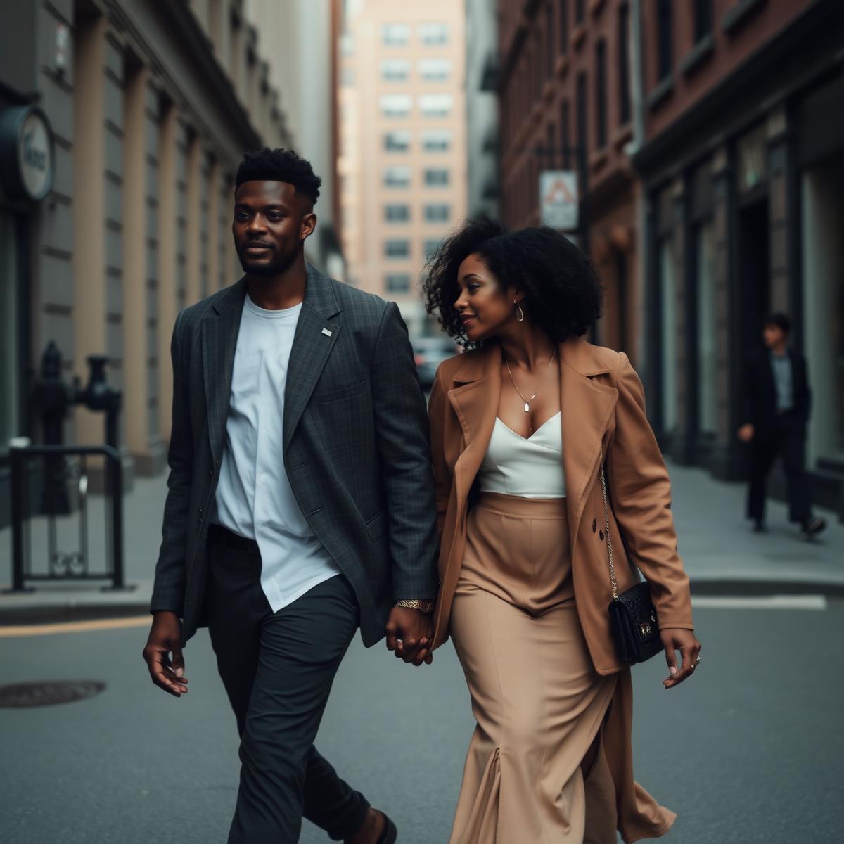 Couple photographed on a city street